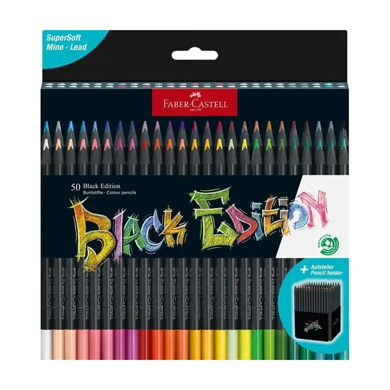 Lápis de Cor Faber-Castell Black Edition 50un em Caixa de Cartão - Loja BluePixel