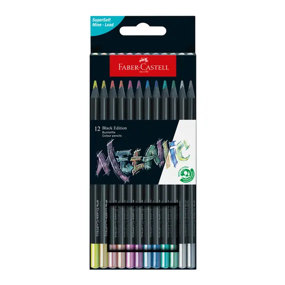 Lápis de Cor Faber-Castell Black Edition Tons Metal 12un | Material de Arte de Alta Qualidade