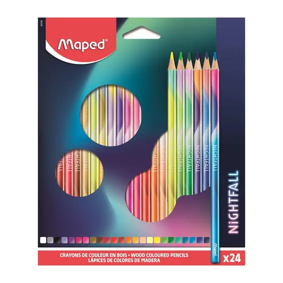 Lápis de Cor Maped Nightfall 24 Cores em Caixa de Cartão | Produtos de Qualidade para Arte e Escola
