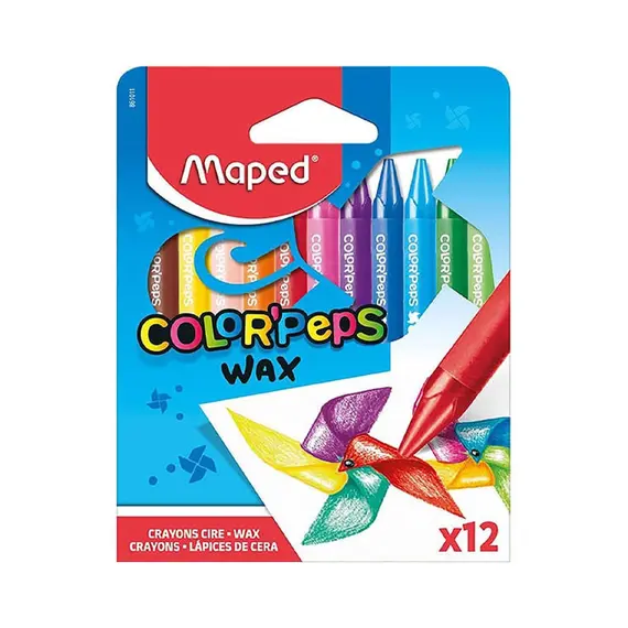 Lápis de Cera Maped Color Pepsem 12 Cores | Material Artístico para Crianças e Artistas