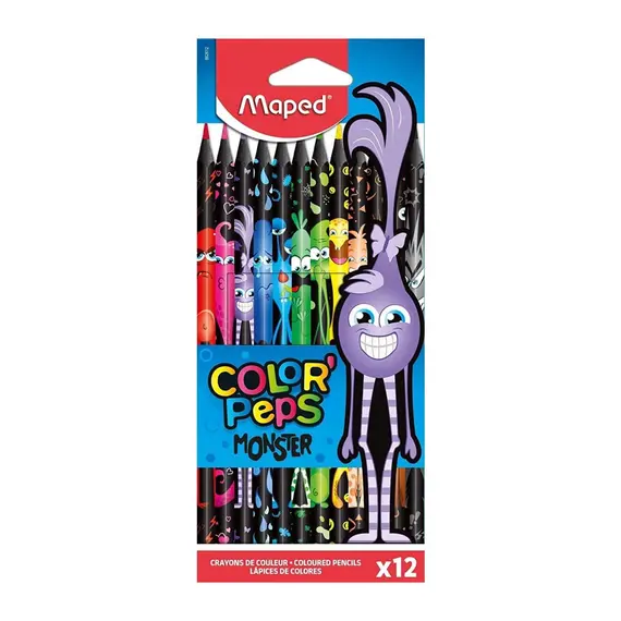 Lápis de Cor Maped Peps Monster 12 Unidades - Material Escolar de Qualidade na bluepixel.pt