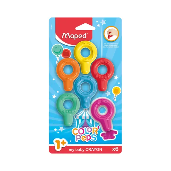 Lápis de Cera Maped Early Age My First 6 Cores para Crianças a Partir de 1 Ano | BluePixel.pt