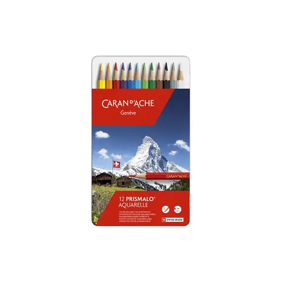 Lápis de Cor Aquarelável Caran D'Ache Prismalo 12un Caixa Metal | Loja BluePixel