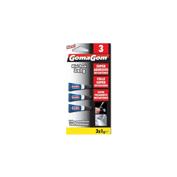 GOMAGOM Cola Rápida 1g Blister 3un - Colagem Instantânea e Resistente