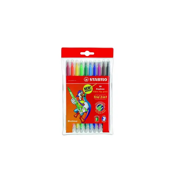 Marcador Feltro Stabilo Trio 2 em 1 - Pack de 10 com Carteira Plástica | bluepixel.pt