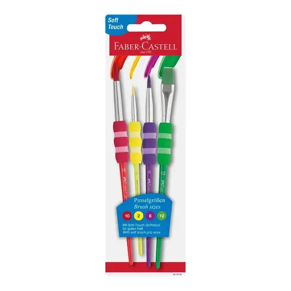 Faber-Castell Pincel Guache Aguarela 2 Pontas Soft Touch 4un - Conjunto de Qualidade para Pintura