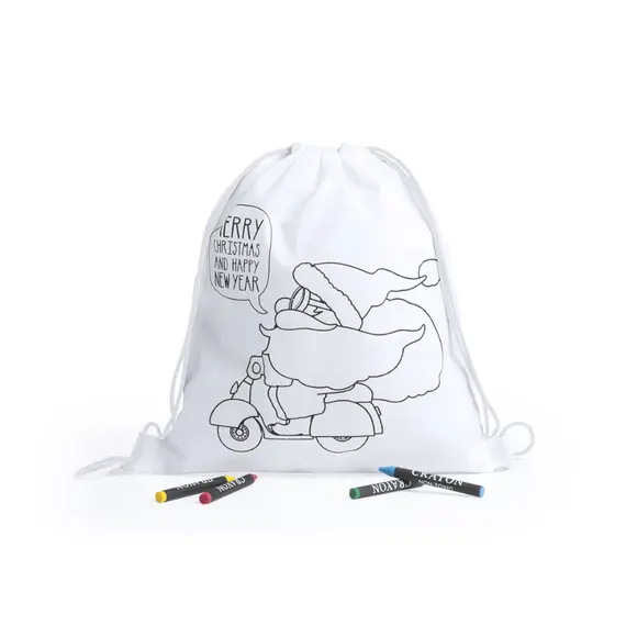 Saco Mochila Infantil de Natal Branco NEUTRAL com Lápis de Cera | Loja BluePixel