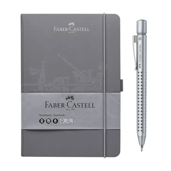 Esferográfica Faber-Castell + Notebook A5 Cinza | Material Escolar de Qualidade