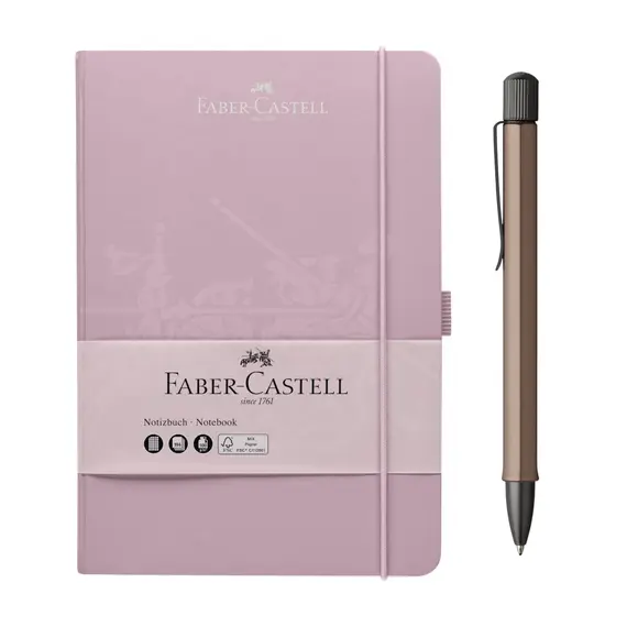 Esferográfica Rosa Faber-Castell + Notebook A5 Rosa | Material Escolar na bluepixel.pt