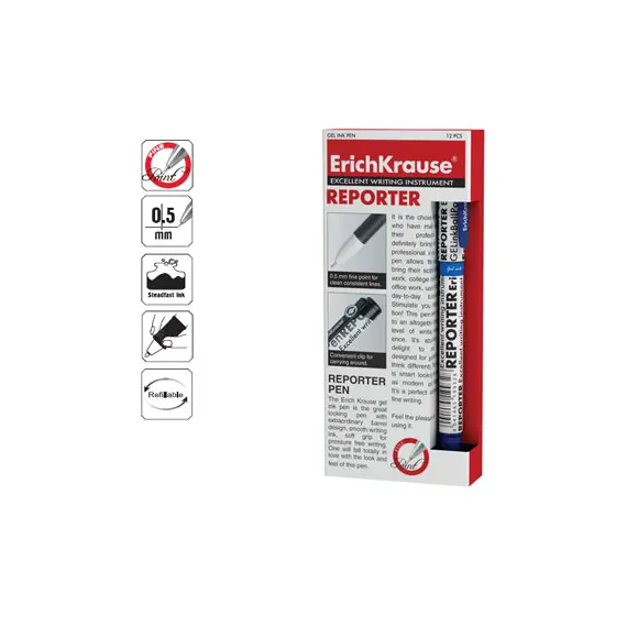 Esferográfica Gel EK Reporter Azul 0,5mm - ERICHKRAUSE | Compra online na bluepixel.pt