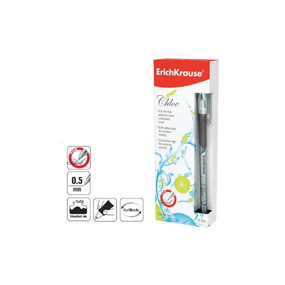 Esferográfica Gel EK Chloe Preto 0,5mm ERICHKRAUSE - Pack de 12 unidades | bluepixel.pt