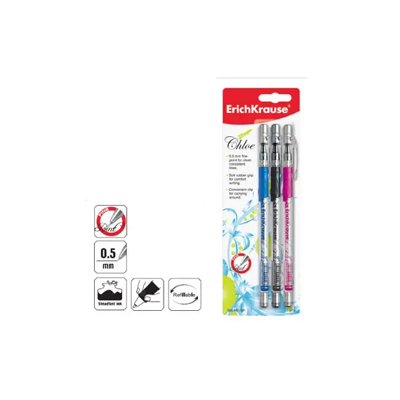 Esferográfica Gel EK Chloe 3 Cores 0,5mm - ERICHKRAUSE | Pack de 3 unidades