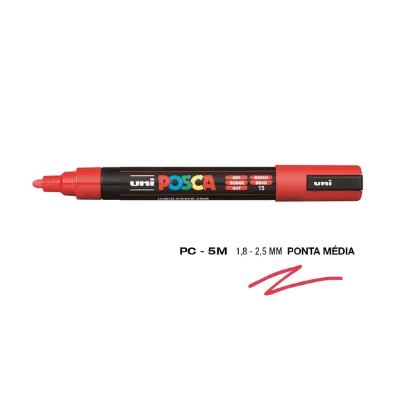 Marcador Posca PC-5M Vermelho 1,8mm - Alta Qualidade para Arte e Criatividade | bluepixel.pt