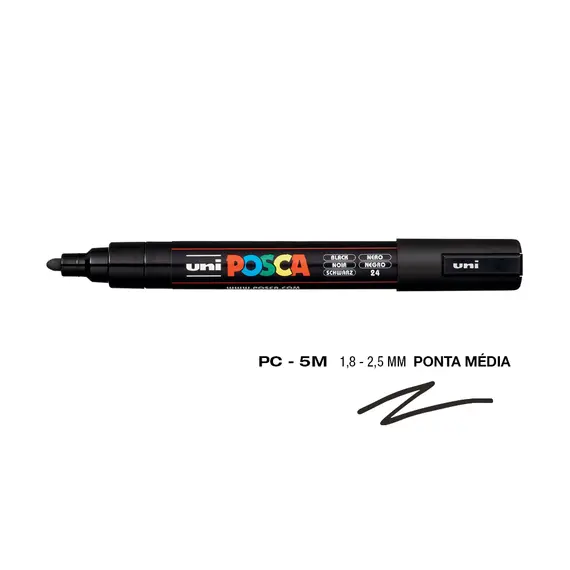 Marcador Posca PC-5M Preto 1,8mm - Alta Qualidade para Artes e Desenhos | bluepixel.pt