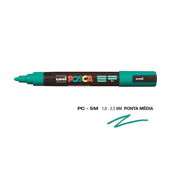 Marcador Posca PC-5M Verde Esmeralda 1,8mm | Alta Qualidade para Arte e Desenho | bluepixel.pt
