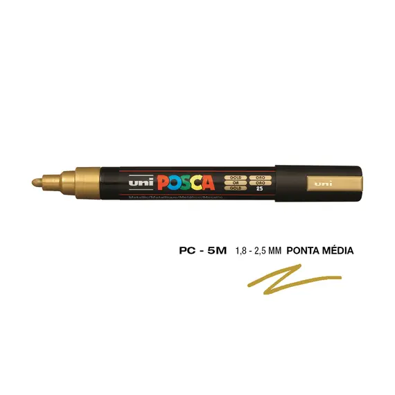 Marcador Posca PC-5M Ouro 1,8mm - Alta Qualidade para Artes e Projetos Criativos | bluepixel.pt