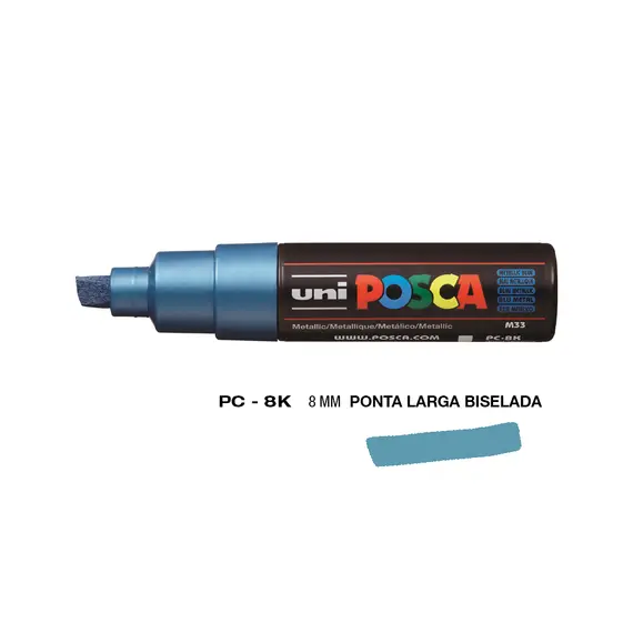 Marcador Posca PC-8K 8mm Azul Metálico - Alta Qualidade para Artes e Criatividade | bluepixel.pt