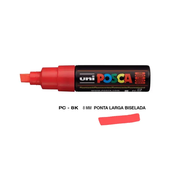 Marcador Posca PC-8K 8mm Vermelho Fluor | Alta Qualidade para Arte e Criatividade