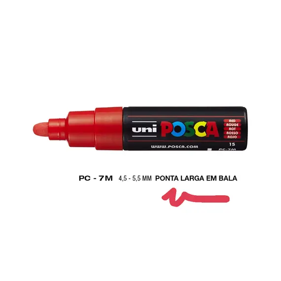 Marcador Posca PC-7M Vermelho 4,5mm - Alta Qualidade para Artes e Criatividade | bluepixel.pt