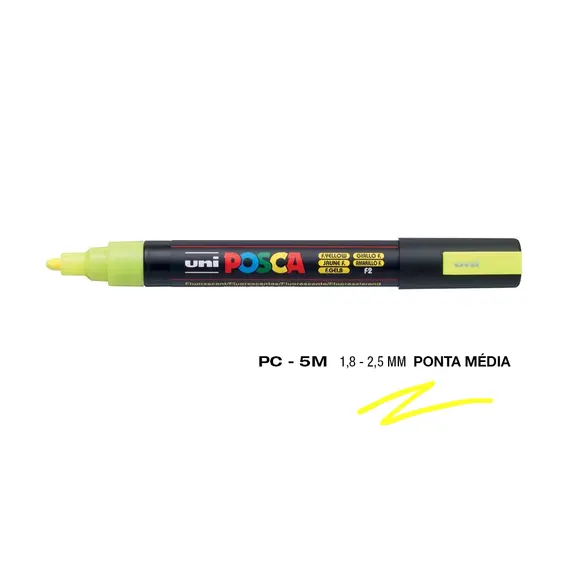 Marcador Posca PC-5M 1,8mm Amarelo Fluor | Alta qualidade para arte e criatividade