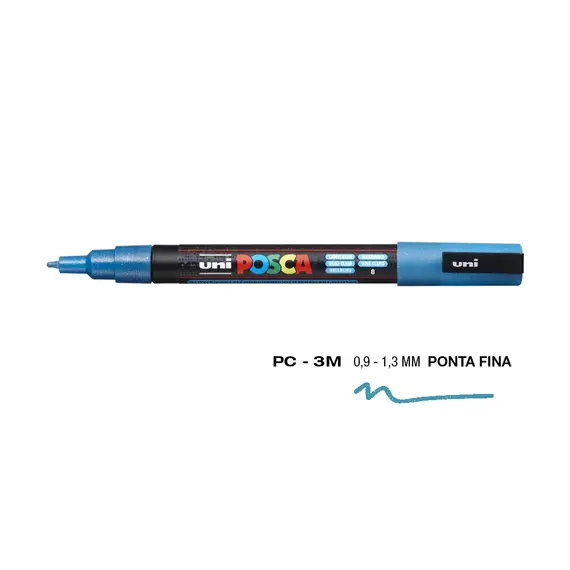Marcador Posca PC-3ML Azul Claro Glitter 0,9mm - Alta Qualidade na BluePixel