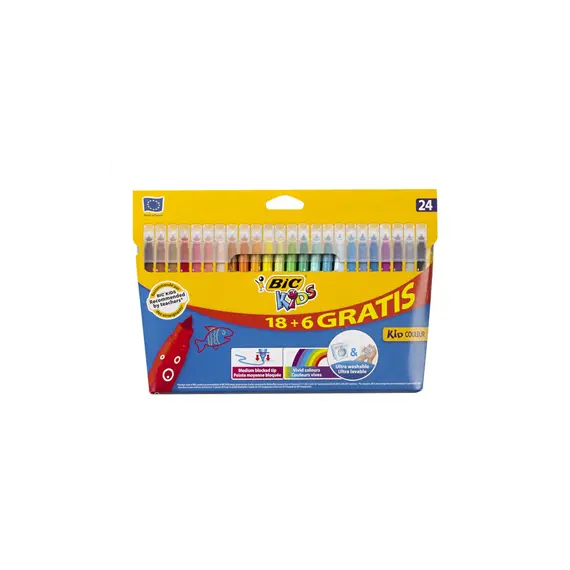 Marcadores Feltro Bic Kids Couleur 24 Cores - Material Escolar Infantil de Qualidade