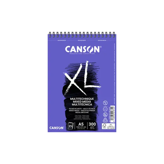 Bloco Espiralado Canson XL Mix Media A5 300g | Papel de Alta Qualidade para Técnicas Mistas