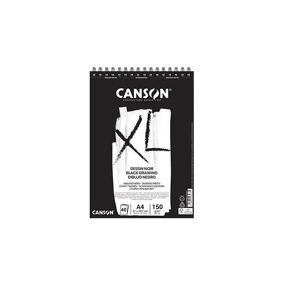 Bloco Espiralado Canson XL Dessin Noir A4 150g - Papel de Alta Qualidade para Desenho | bluepixel.pt