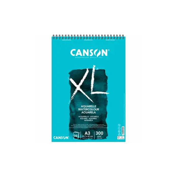 Bloco Espiralado Canson XL Aquarelle A3 300g - Papel de Alta Qualidade para Aquarela | bluepixel.pt