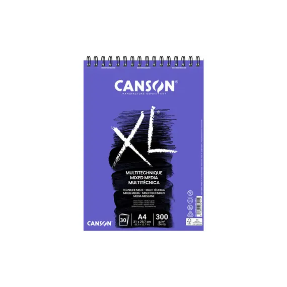 Bloco Espiralado Canson XL Mix Media A4 300g - Papel para Arte e Pintura | bluepixel.pt