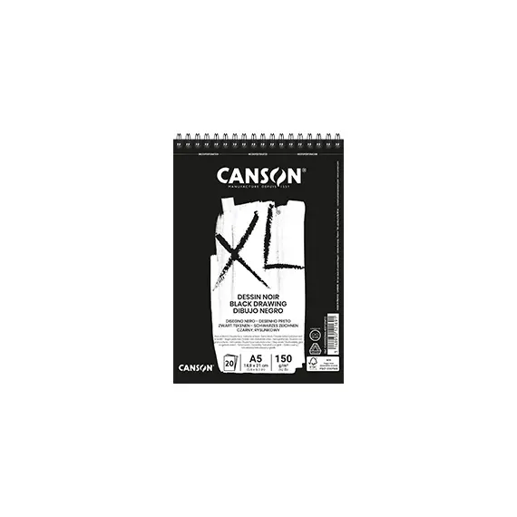 Bloco Espiralado Canson XL Dessin Noir A5 150g - Papel de Alta Qualidade para Desenho