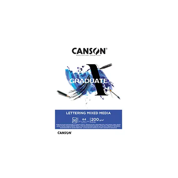 Bloco Canson Graduate Lettering Mixed Media A4 200g - Papel de Alta Qualidade para Arte e Desenho