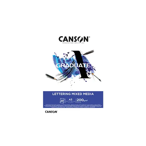 Bloco Canson Graduate Lettering Mixed Media A3 200g - Papel de Alta Qualidade para Arte e Desenho