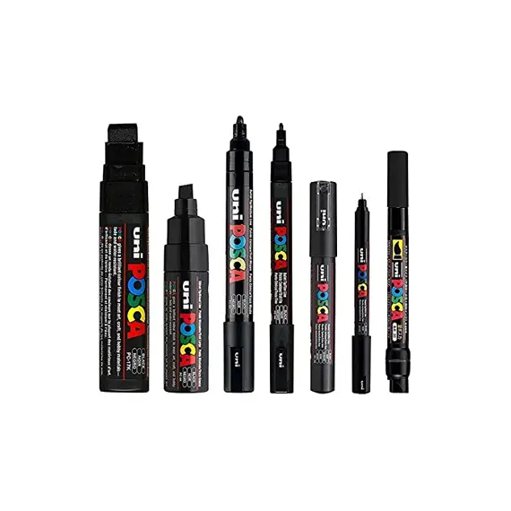 Conjunto de 7 Marcadores Posca Pretos Uniball | Ferramentas de Arte na bluepixel.pt