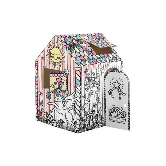 Casinha de Cartão para Pintar e Brincar Unicórnio - BANKERS BOX | Brinquedo Criativo para Crianças