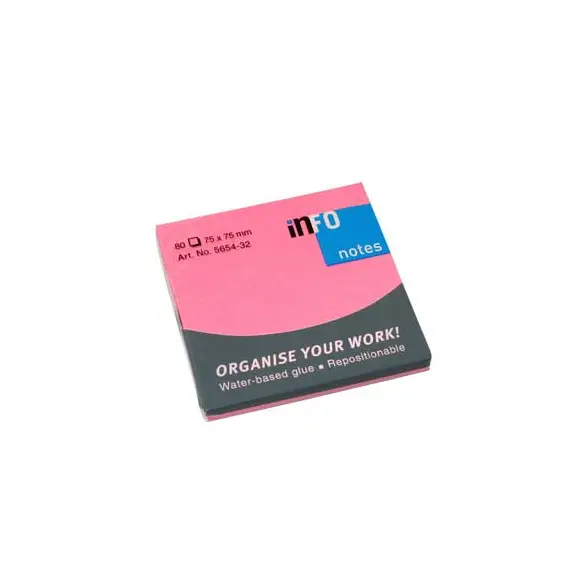 Bloco de Notas Aderentes Rosa 75x75mm INFONOTES - 80 Folhas | Loja online bluepixel.pt