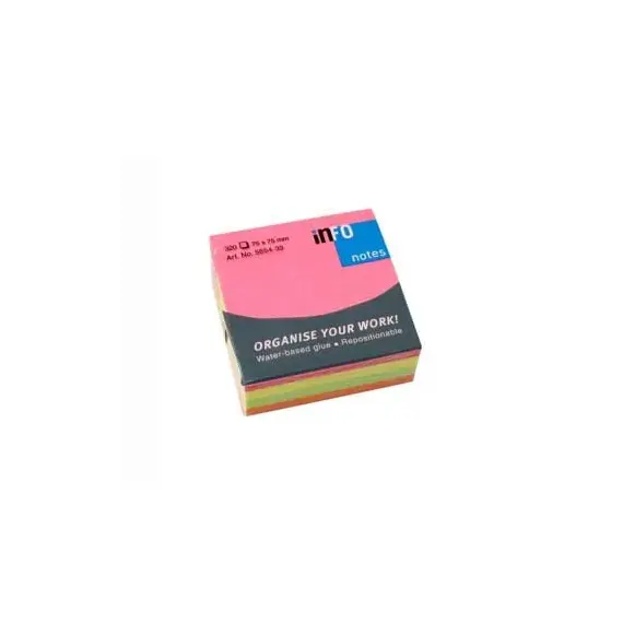 Bloco de Notas Aderentes Néon 75x75mm INFONOTES - 100 Folhas para Organização Criativa