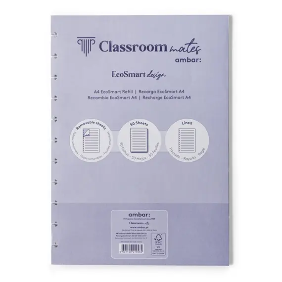 Recarga Caderno Inteligente Ambar EcoSmart A4 Pautado - 50 Folhas | Loja BluePixel