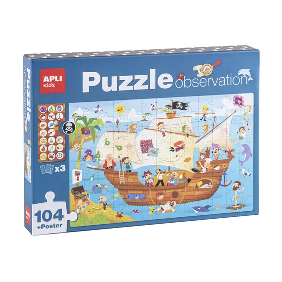 Jogo Educativo Puzzle Apli Barco Pirata - 104 Peças | Brinquedos Educativos APLI