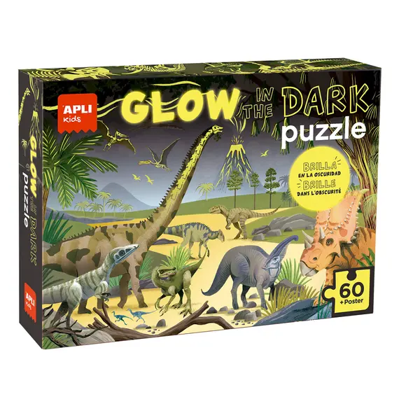 Jogo Educativo Puzzle Apli Fluor Dinossauros 60 Peças - Diversão e Aprendizagem