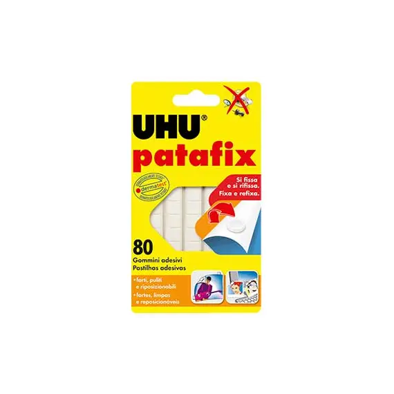 Pastilhas Bi-adesivas Patafix UHU Branco 80un - Fixação prática e limpa para objetos leves
