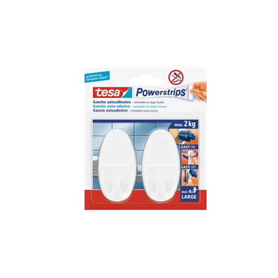 Gancho Oval Tesa Powerstrips + 4 Tiras Large Branco | Fixação Segura e Temporária