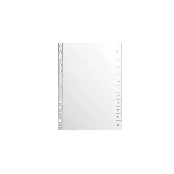 Separadores A4 Plásticos Numerados 1 a 12 - NEUTRAL | Organização de Documentos