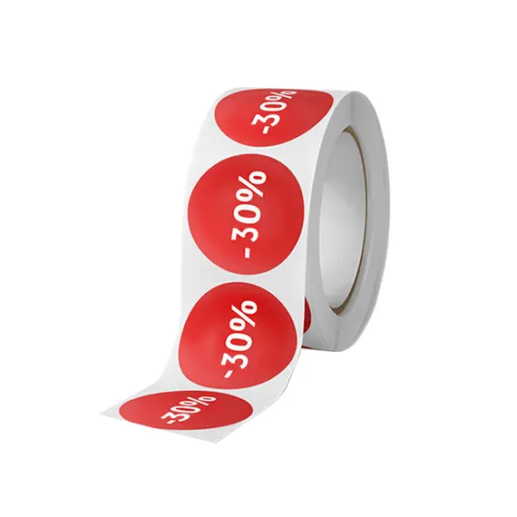 Etiquetas Promocionais Redondas -30% 400un Vermelho | Promoções para a sua loja na bluepixel.pt