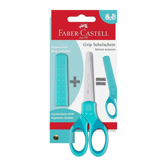 Tesoura Faber-Castell Grip Proteção 13cm Azul Turquesa | Loja BluePixel