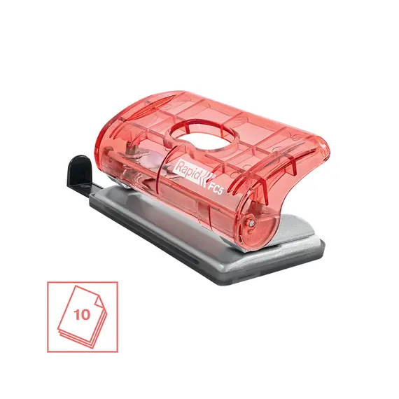 Furador Rapid FC5 10 Folhas Coral Translúcido | Ferramenta de Papelaria de Qualidade