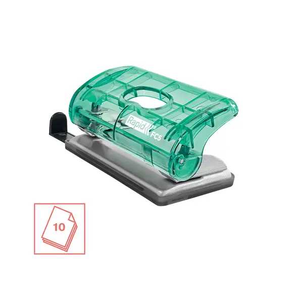 Furador Rapid FC5 para 10 Folhas - Design Translúcido Verde | bluepixel.pt