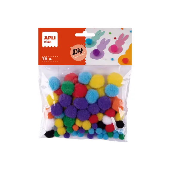 Pom Pom Apli Cores Sortidas - Pack de 78 Pompons para Decoração e Artesanato | bluepixel.pt