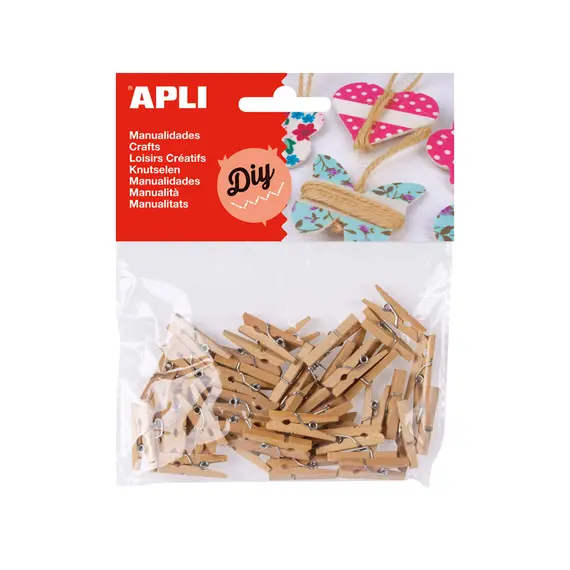 Mini Molas de Madeira APLI - Pack de 45 unidades para fixar papéis com facilidade