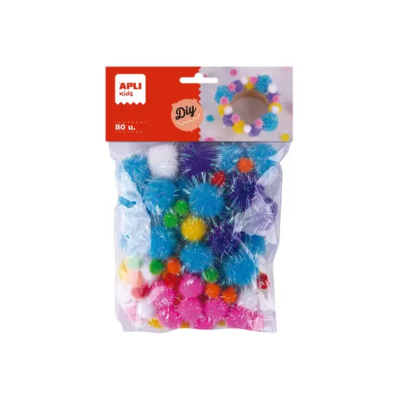 Pom Pom Glitter Apli Cores Sortidas 80un - Material de Artesanato e Decoração